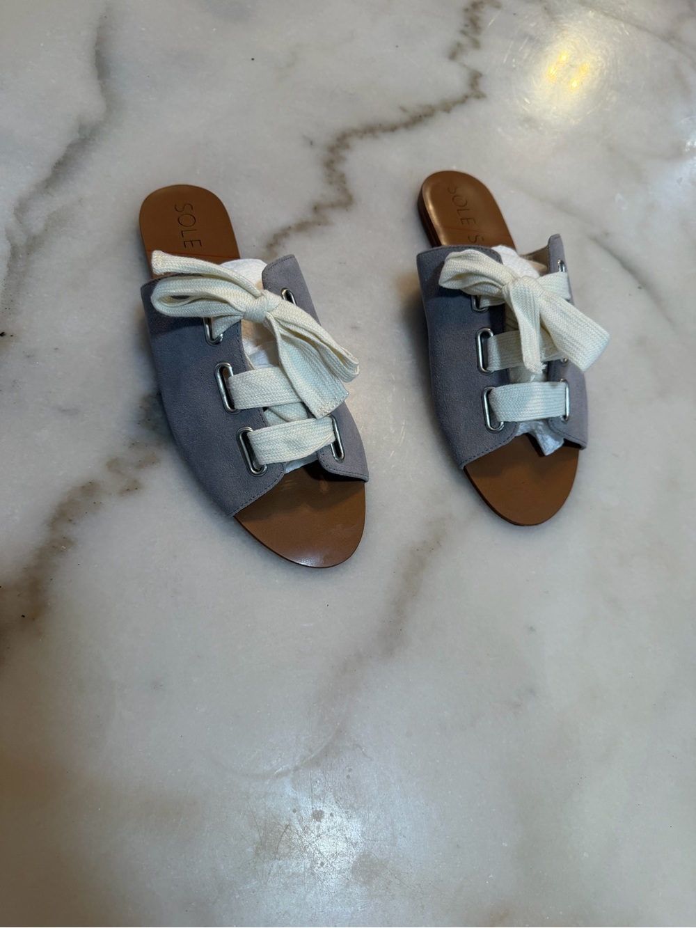 Sole Society gray suede lace-up open-toe mules